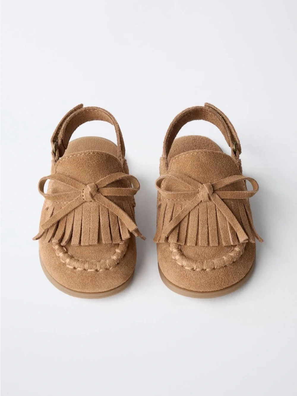 Zara Kids Brown Suede Fringe Bow Moccasins